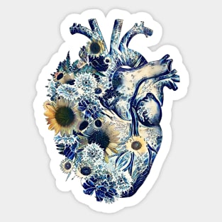 Human heart and big wave, blue color,lover of the waves and the sea, the sea in my heart, watercolor Sticker